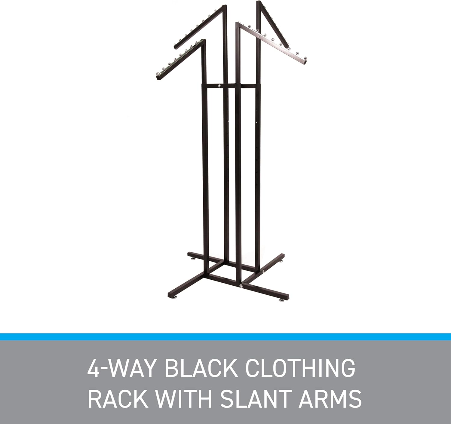SSWBasics Black 4 Way Adjustable Clothing Rack with Slanted Arms - Retail Clothing Rack Display - Adjustable Height Arms from 48" to 72" Perfect for Clothing Stores