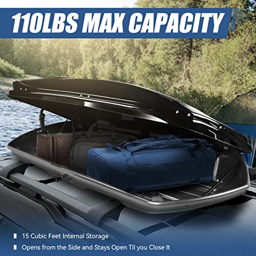 Auto Dynasty Hard Shell Roof Top Mount Car Storage Travel Luggage Box Cargo Carrier, 53 (L) x 34 (W) x 15 (H) Inches, Capacity 110 Pounds, 11 Cubic Feet (Tool-Free Install), Glossy Black Finish