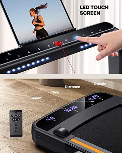 3.0HP Foldable Compact Treadmill,2 in 1 Walking Pad & Jogging Machine for Home/Office,Dual LED Touch Screens Folding Under Desk Motorized Treadmills 265lbs, App& Remote Control,Assembly-Free