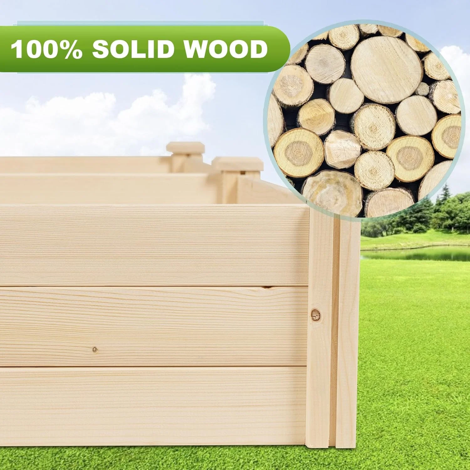 4x4 3 Tier Feet Outdoor Wooden Elevated Raised Garden Bed Planter Kit Grow Gardening Vegetable Natural, S or Yard Gardening, Natural - Curated Treasures Market