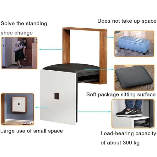 FANYING Wall-Mounted Folding Chair, Solid Wood Folding Shoe Stools, Wall-Mounted Porch Chair for Saving Space, Easy Installation, for Various Occasions,Brown