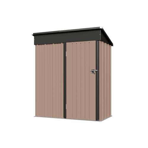 Aoxun 6x3.9 FT Shed with Base Metal Outdoor Storage Shed Garden Shed with Lockable Doors Tool Shed Bike Shed for Backyard, Patio, Poolside (Brown)
