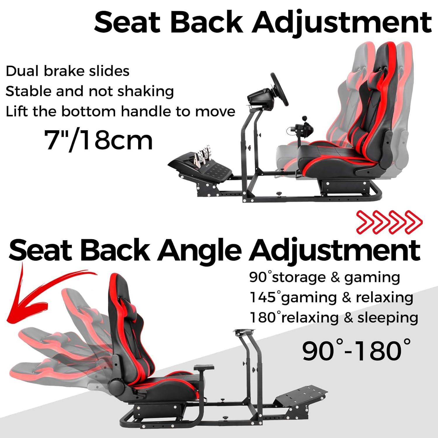 Hottoby Racing Simulator Cockpit with Red Seat Fits for Logitech/Thrustmaster G29 G920 G923,Stability Upgrade Multi-level Adjustment Gaming Stand,No Handbrake,Pedals & Steering Wheel