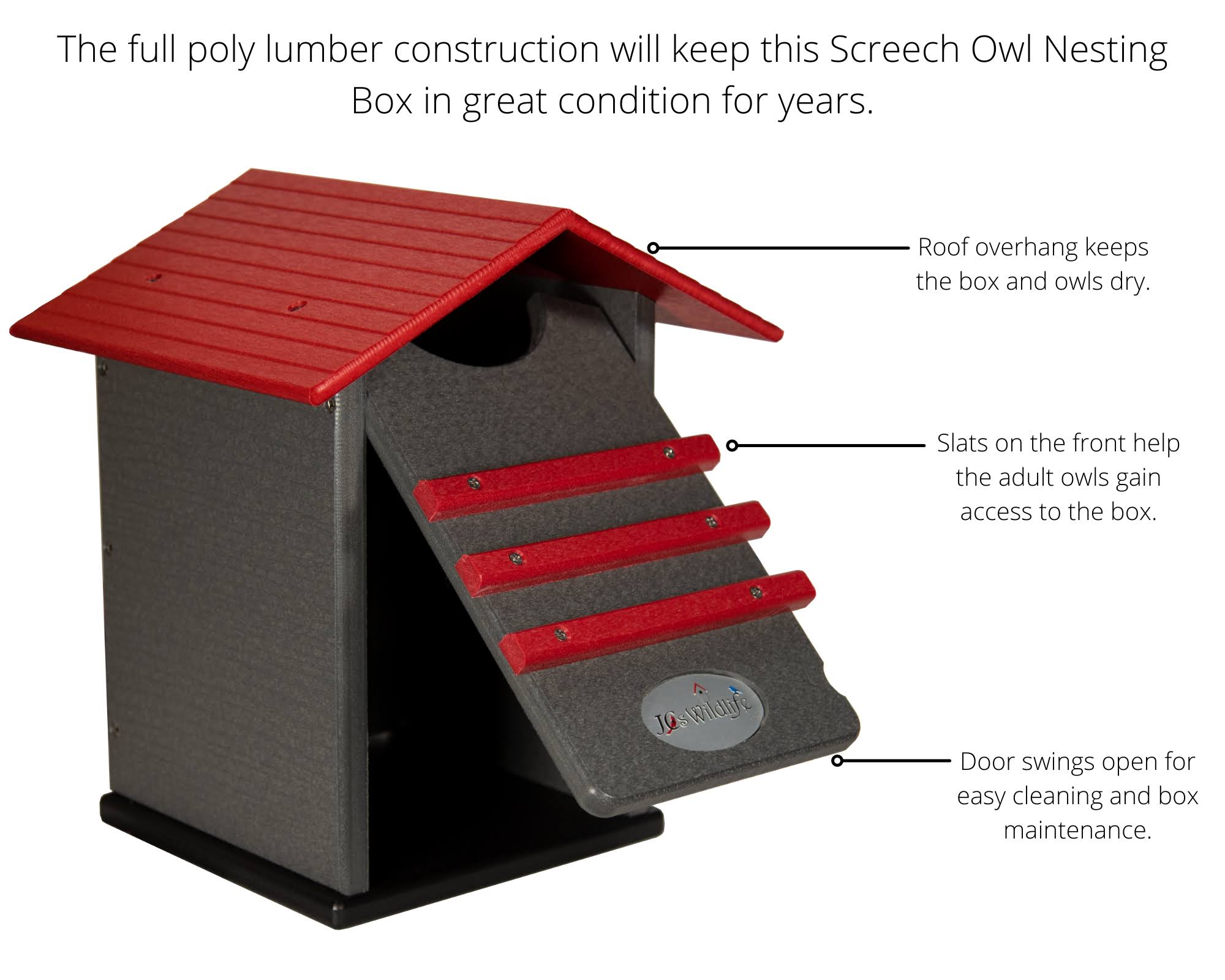 JCS wildlife Ultimate Poly Screech Owl/Saw-Whet Owl House (Red/Gray)