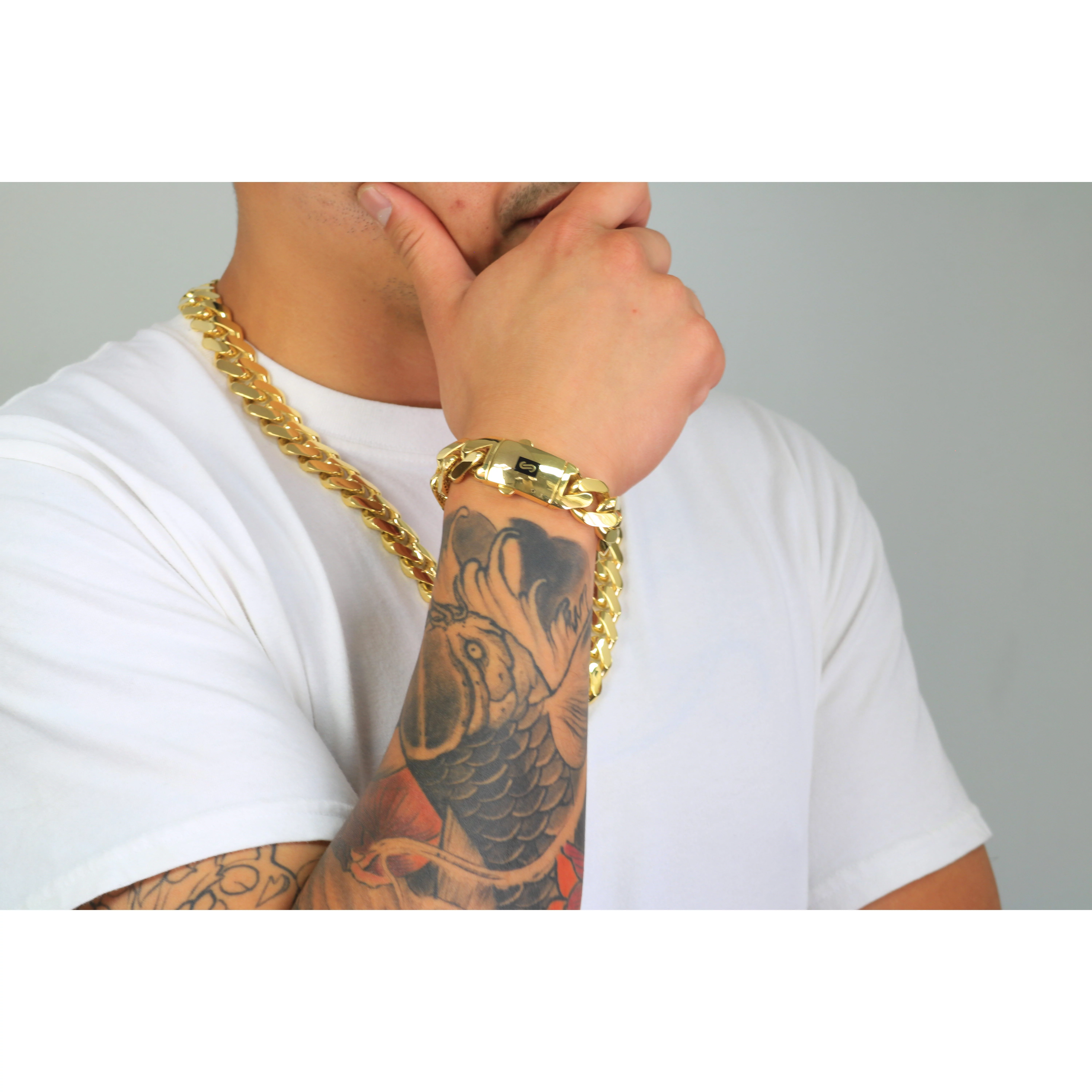 Nuragold 10k Yellow Gold 17mm Royal Monaco Miami Cuban Link Chain Necklace, Mens Jewelry Fancy Box Clasp 22" - 30"