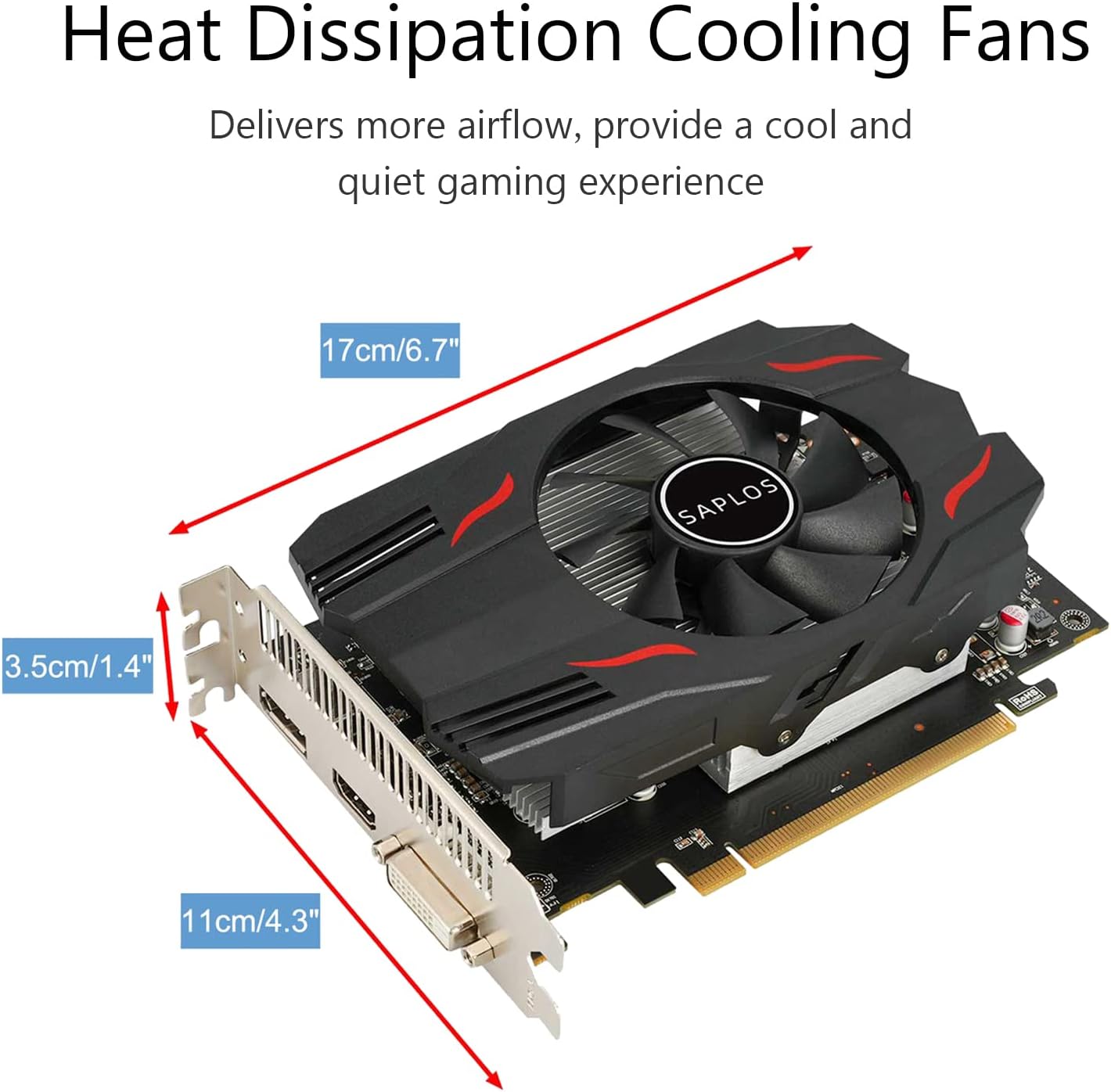 SAPLOS Radeon RX 550 Graphics Card,4GB,GDDR5,128-Bit,DP 1.4/HDMI/DVI Dual Link,PCI Express 3.0 X8,Computer GPU,Desktop Gaming Video Card for PC,DirectX 12,Single Fan