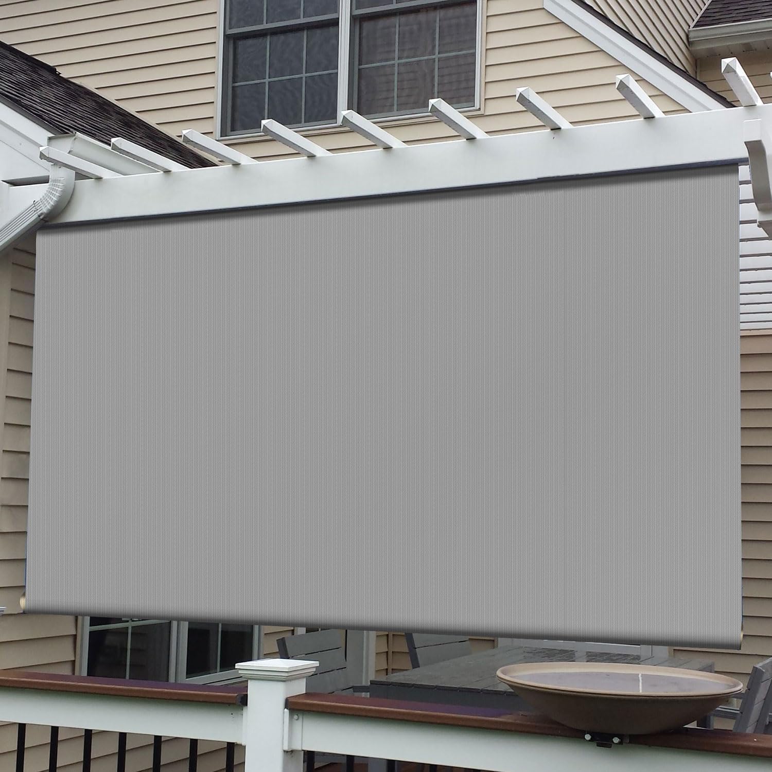 E&K Sunrise 8'W x 8'H Roll Up Shade Outdoor Roller Shade Blind Sun Shade UV Block for Patio Porch Backyard Gazebo Deck Pergola (Gray)