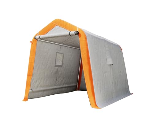 AMERLIFE 10.5x12x8 FT Heavy Duty Portable Shed Storage Shelter, Outdoor Storage Shed with 4 Waterproof Windows & Roll-up Zipper Door, Carport for Motorcycle, Bike, Grey