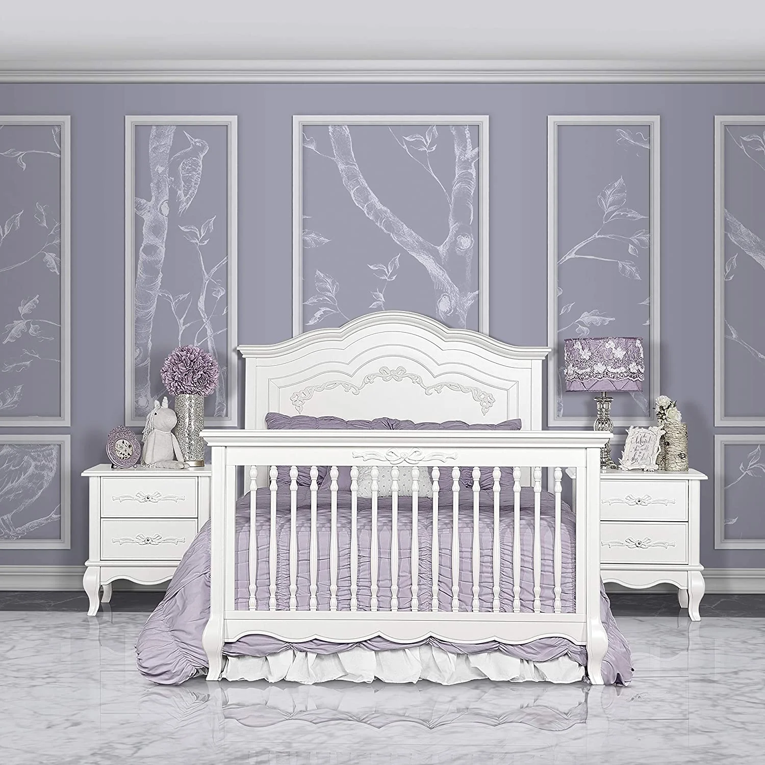 Evolur Aurora 5-in-1 Convertible Crib in Frost, Greenguard Gold Certified, Features 3 Mattress Height Settings, Sturdy and Spacious Baby Crib, Wooden Furniture