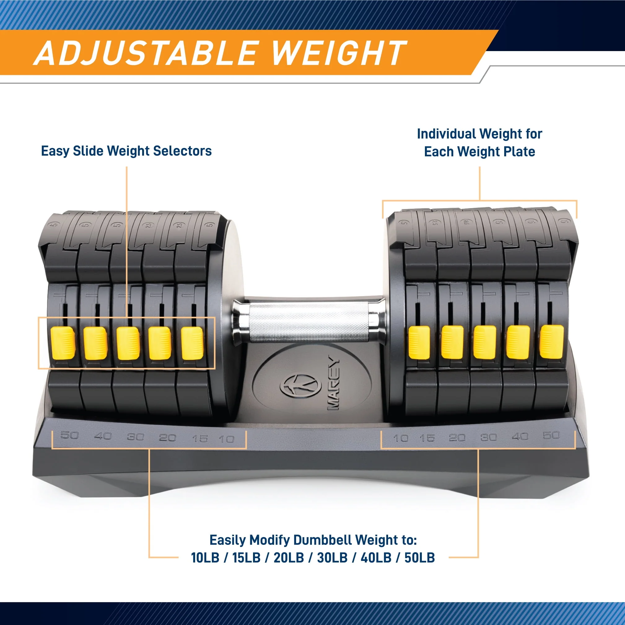 Marcy Adjustable Dumbbell System (SINGLE), 6 Dumbbells-in-1 up to 50lbs ADDB-6198