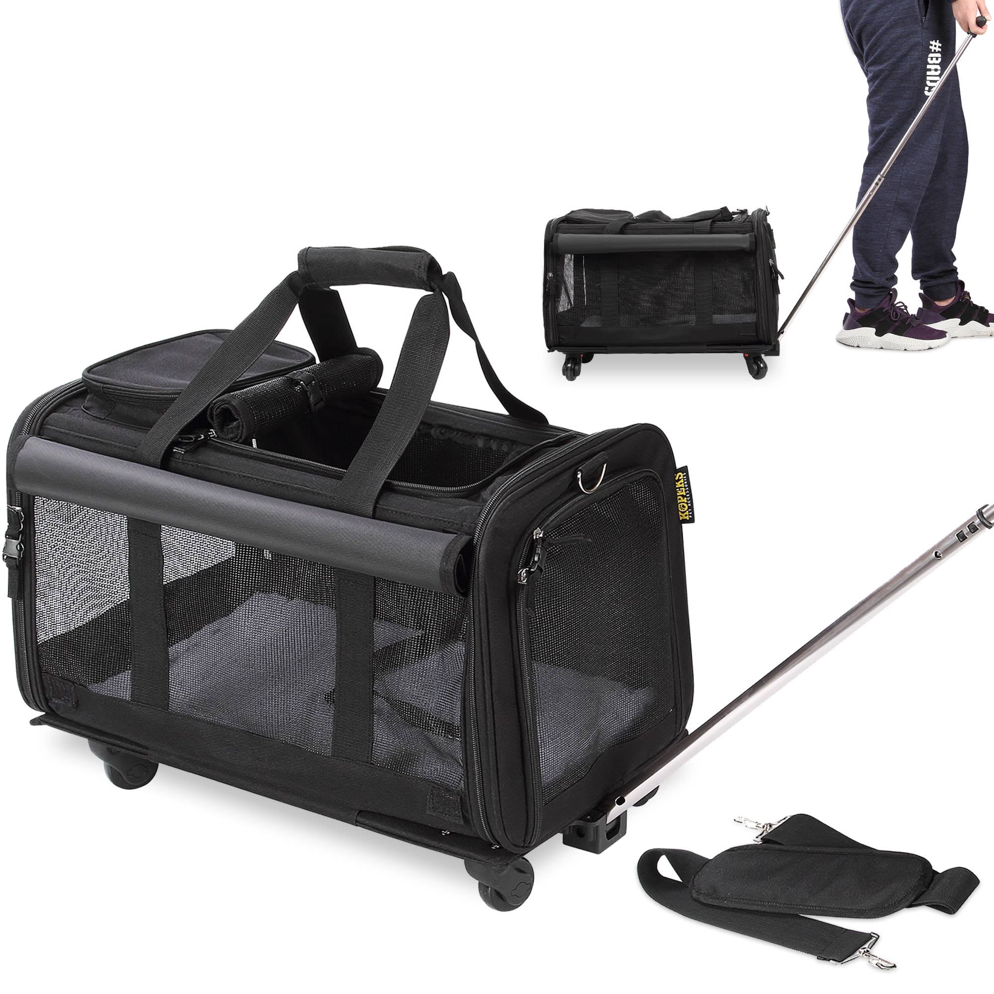 Kopeks Pet Carrier with Detachable Wheels for Small and Medium Dogs u0026 Cats - Black