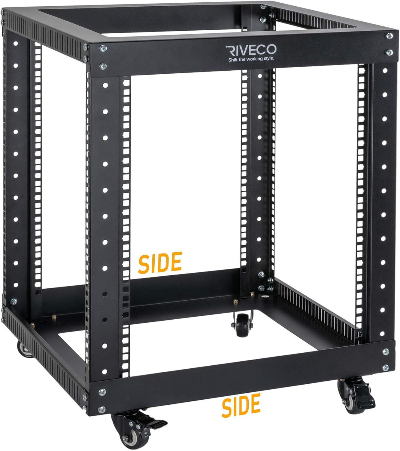 RIVECO 9U Open Frame Server Rack with Casters- Heavy Duty 4 Post Quick Assembly 19-inch, Stereo Rack Network Cabinet Black