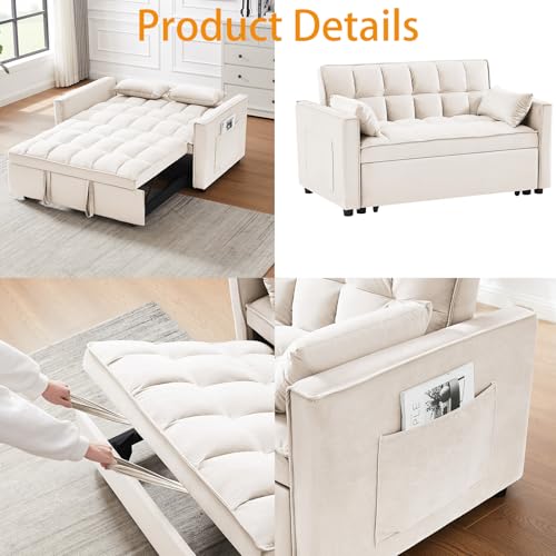 OUMAX Sleeper Sofa Bed,3 in 1 Convertible Futon Sofa Couch Pull out Bed,Love Seat Lounge Sofa with Reclining Backrest,Furniture Sleeper Chair for Living Room (Grey)