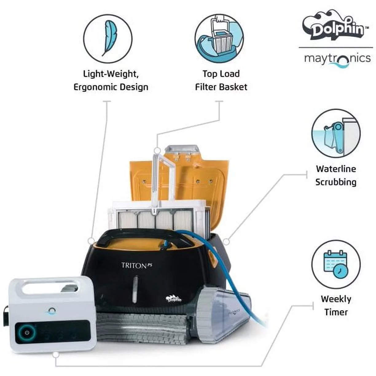 Dolphin Triton PS w/ Powerstream Inground Robotic Pool Cleaner Upgraded Swivel with Caddy & Cover