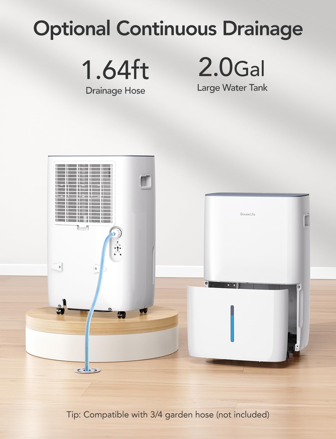 GoveeLife Smart Dehumidifier for Basement 4,500 Sq.Ft, 50 to 109 Pint Auto Humidity Control, Drain Hose, 2.0Gal Bucket, Energy Star Most Efficient H7151, WiFi Dehumidifiers for Large Room
