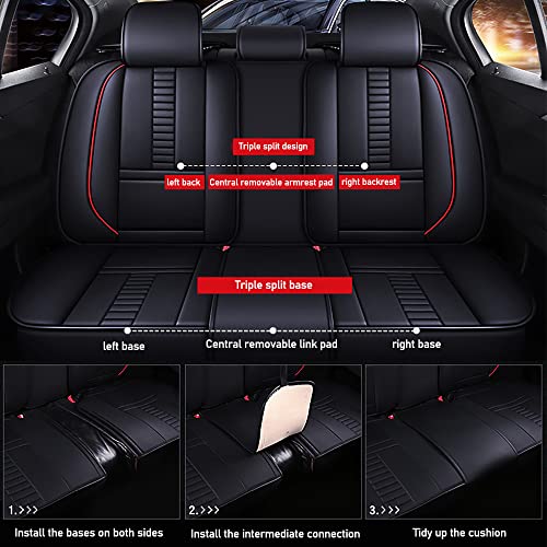 Waterproof 5 Car Seat Covers for Honda Passport 2019-2023, Premium Leather Automotive Front and Back Seat Protectors Compatible with Airbag (Black & Black Line)