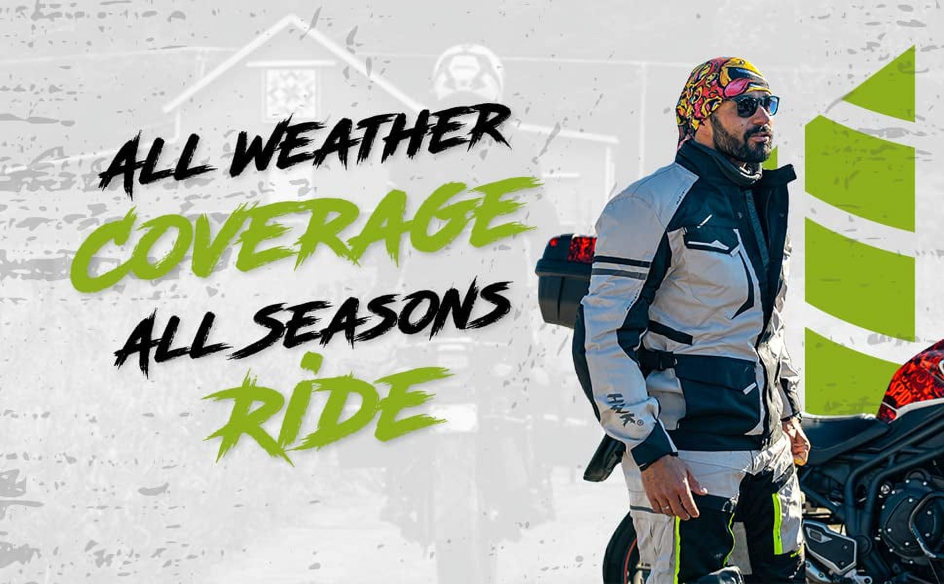 HWK Motorcycle Jacket for Men Adventure/Touring with Cordura Textile Fabric for Motorbike Riding and Impact Protection Armor (Grey, XL)