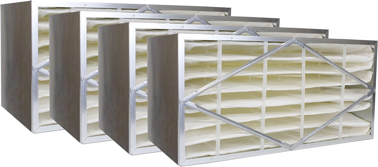 Filterbuy 12x24x12 Air Filter MERV 14 No Header (4-Pack), Rigid Cell Box Filters HVAC Replacement (Actual Size: 11.38 x 23.38 x 11.38 Inches)