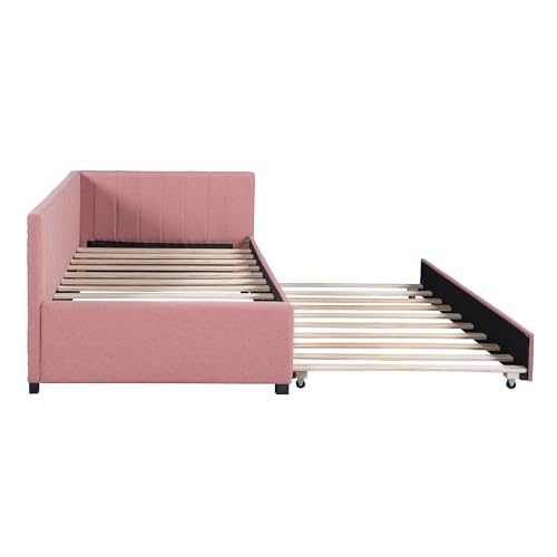 Full Size Upholstered Daybed with Smarter LED and Trundle, Teddy Fleece Sofa Bed with Ergonomic Design Backrest for Kids, Bedroom, Dorm (Beige#Teddy Fleece2, Full)
