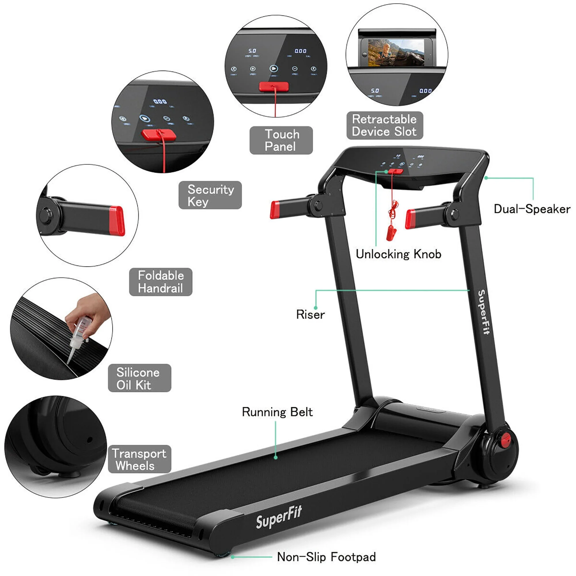 SuperFit 3HP Folding Electric Treadmill Running Machine w/ Speaker Red