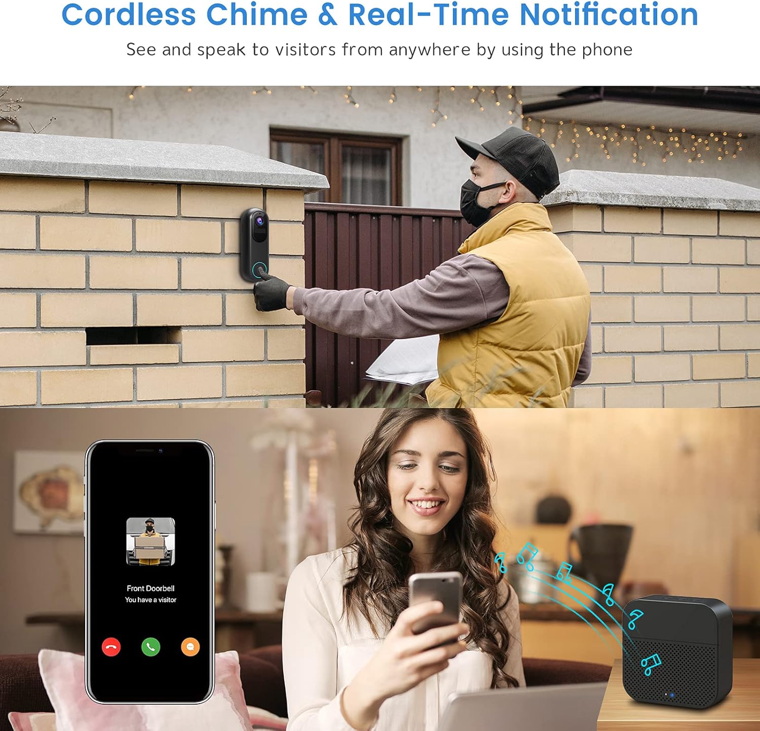 Video Doorbell Camera Wireless, Morecam Wireless Doorbell Camera with Wireless Chime, 1080P HD, Motion Detection, Night Vision, 2-Way Audio, Cloud Storage, Easy Installation Pack of 2