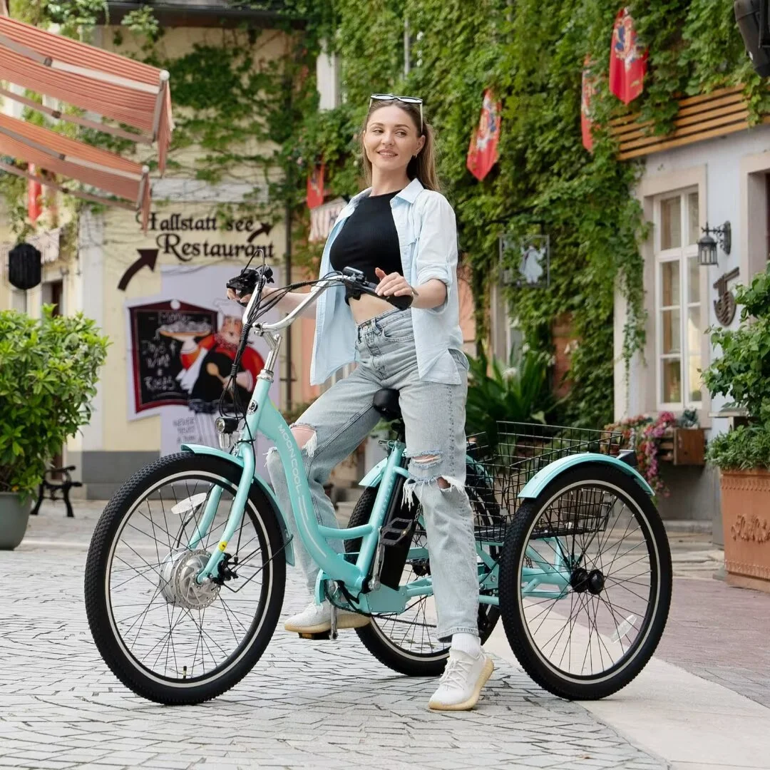 Docred 24" Electric Tricycle for Adults & Seniors,7 Speed 3 Wheel E-Bike with Large Basket/Low-Step Through Frame ,350W Motor 36V/10.4AH lithium bettery, 15.5MPH