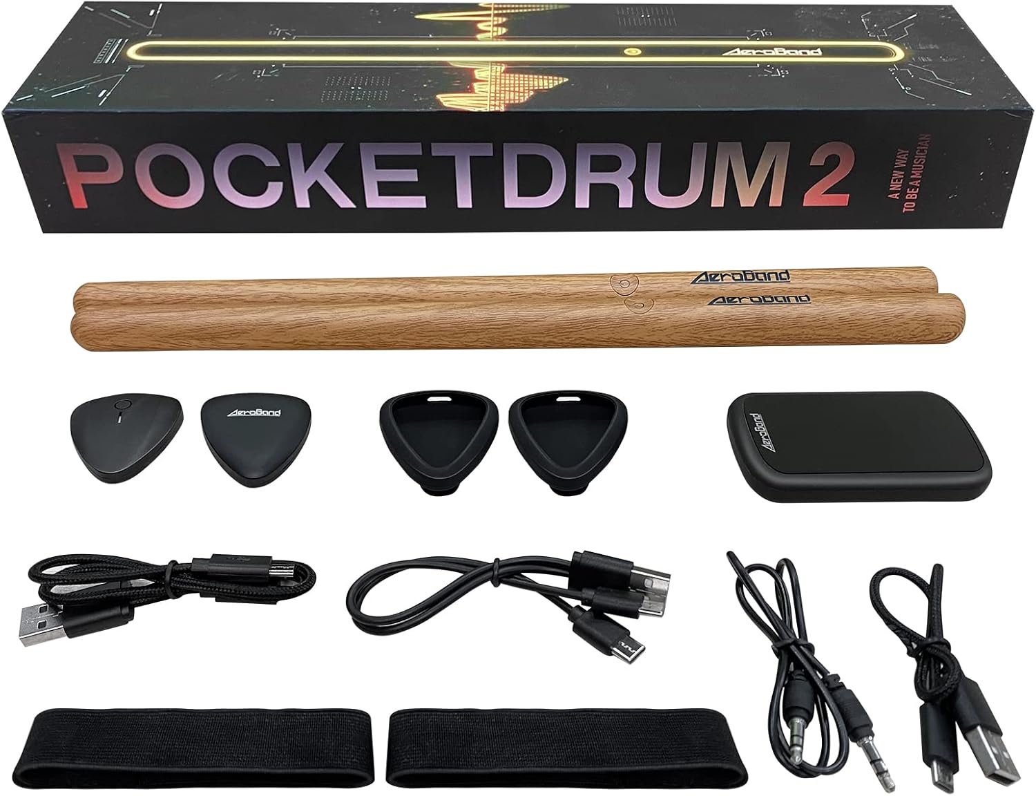 AeroBand Electronic Drum Set PocketDrum2 Pro, Air Drum Sticks & Pedals & Adapter, Playing Learning Drum Anywhere Anytime, Digital Percussion Machine 8 Sounds and USB Midi Kids Adult Drummer Gift