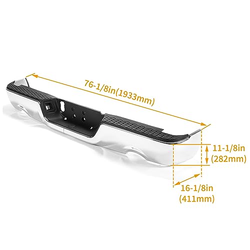 Rear Bumper Compatible with 2009-2018 Dodge Ram 1500, 2019 Ram 1500 Classic, Step Bumper with Parking Sensor Hole&Vent Hole, Chrome Bar Assembly (Model B)