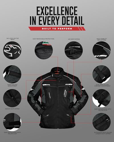 JAG Touring Motorcycle Jacket for Men, Dual Sports Water Resistant Adventure Riding Jacket with Cordura Fabric & CE Armor