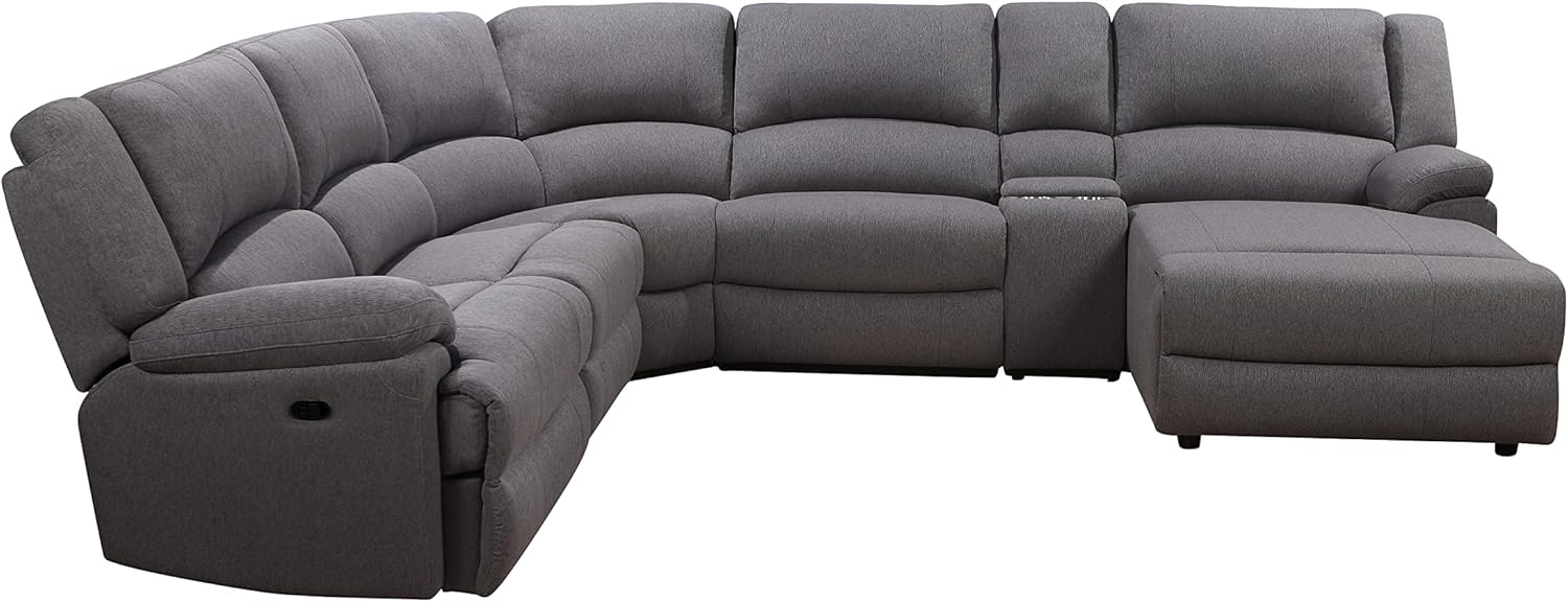 Abbyson Living Fletcher Stain-Resistant Fabric Reclining 6 Piece, Gray Sectional, Large