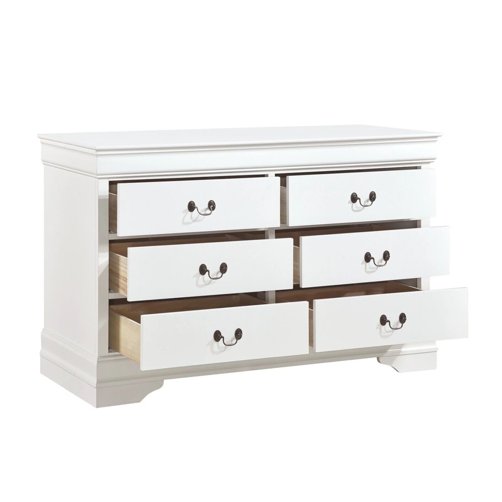 Classic Louis Philippe Style Bedroom 4pc Set Full Bed Nightstand Dresser Mirror Traditional White Finish Furniture