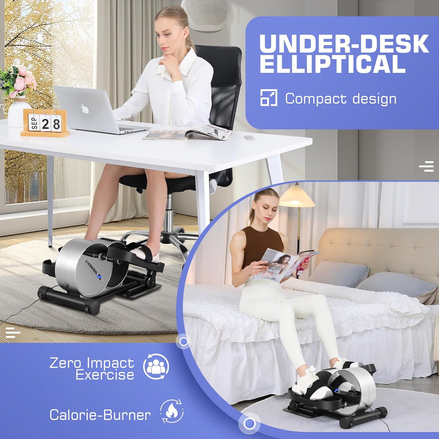 Under Desk Elliptical, Electric Seated Foot Pedal Exerciser with Fitness APP, Mini Elliptical for Home, LCD Display Monitor, Remote Control, Ellipse Leg Exerciser for Seniors