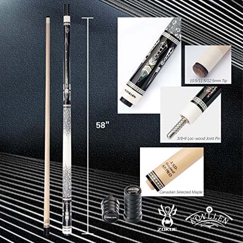 KONLLEN Pool Cue Stick Pro Taper Canadian Maple Billiard Pool Sticks for Adults with Low Deflection Shaft (10.5mm/11.5mm/12.5mm Tip) Professional Billiard Cue Set with Extension and Cue Case