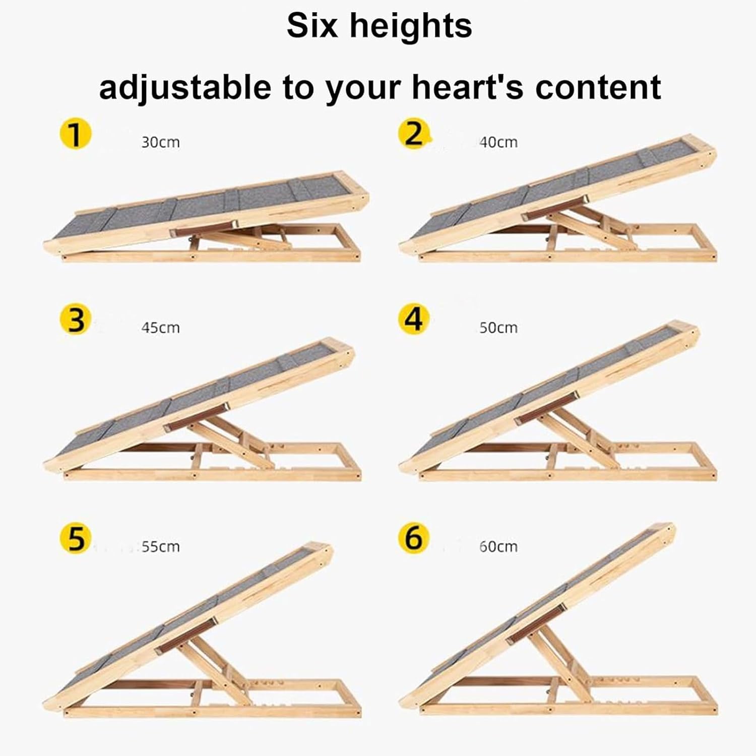 Adjustable Pet Ramp for All Dogs and Cats, Portable Wooden Pet Ramp, Non Slip Folding Dog Ramps with Side Rails for Bed, Couch, Car, SUV