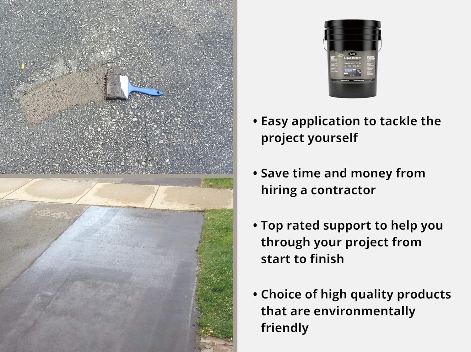Liquid Rubber Driveway Restore Sealant - Highly Flexible Asphalt Coating Fills Cracks and Revitalize, Easy to Use and Apply, 5 Gallon