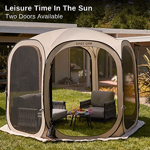 EAST OAK Screen House Tent Pop-Up, Portable Screen Room Canopy Instant Screen Tent 10 x 10 FT with Carry Bag for Patio, Backyard, Deck & Outdoor Activities, Beige