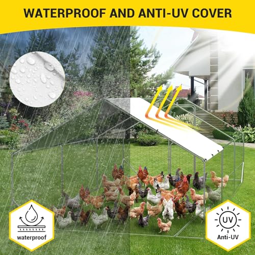 Large Metal Chicken Coop, Walk-in Poultry Cage, Chicken Run Pen House with Reinforcement & Waterproof & Anti-Ultraviolet Cover Chicken Coop Run with Lockable Doors for Outdoor 9.8 x 13.1 x 6.6ft