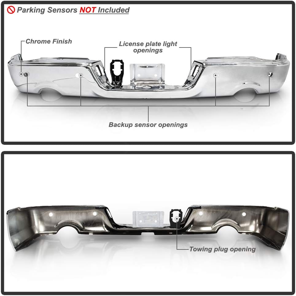 ACANII - For 2009-2018 Dodge Ram 1500 Truck w/Dual Exhaust & Sensor Holes Rear Step Bumper Face Only - Chrome Steel