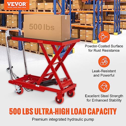 VEVOR Electric Lift Table, 330 lbs Capacity Single Scissor Lift Table, 8-28 in Height Adjustable Lifting Platform, Coffee Table Lift with 4 Wheels, for Material Handling and Transportation, Black