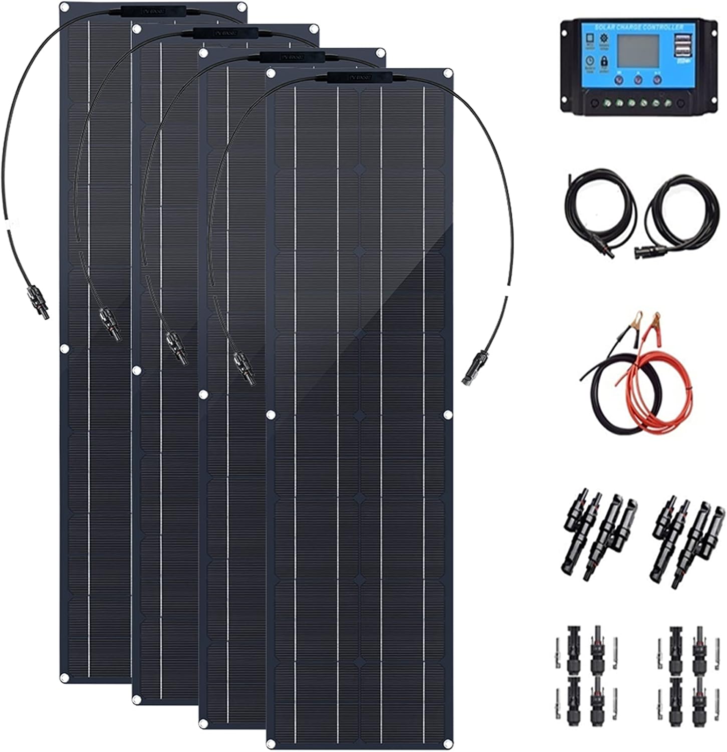 800 Watt 24V/12V Monocrystalline Solar Panel Kit Bendable 4 X 200W Flexible Solar Panels with 40A Charge Controller, Portable Solar Battery Charger for RV Boat Cabin Van Car Uneven Surfaces������