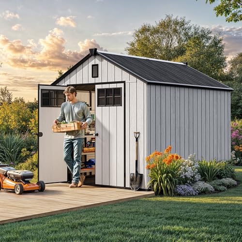 YITAHOME 8x6.2FT Outdoor Storage Shed w/o Floor, All-Weather Plastic Shed with Lockable Doors, Window & Vents, Plastic Tool Shed for Backyard, Patio, Poolside, Lawn, Gray