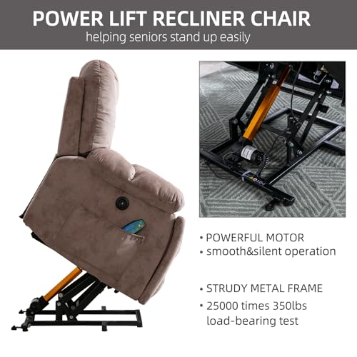 CANMOV Large Power Lift Recliner Chair with Massage, Heat, and USB for Elderly, Overstuffed Wide Recliners, Heavy Duty and Safety Motion Reclining Mechanism, Gray