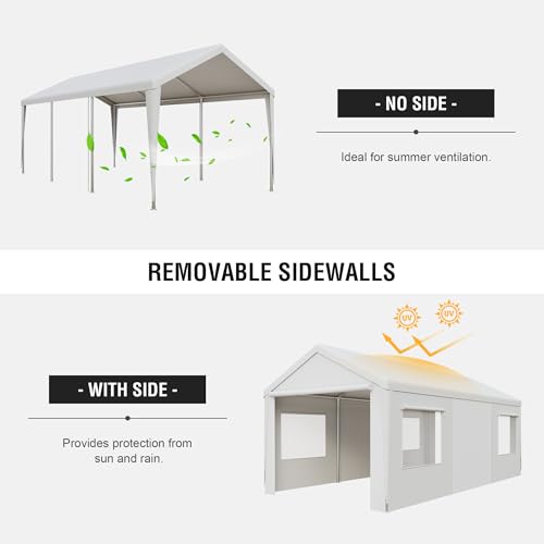 10' x 20' Carport, Heavy Duty Car Canopy Portable Garage with Removable Sidewalls and Roll-up Ventilated Doors & Windows for Car,SUV, Truck, Boat.Gray