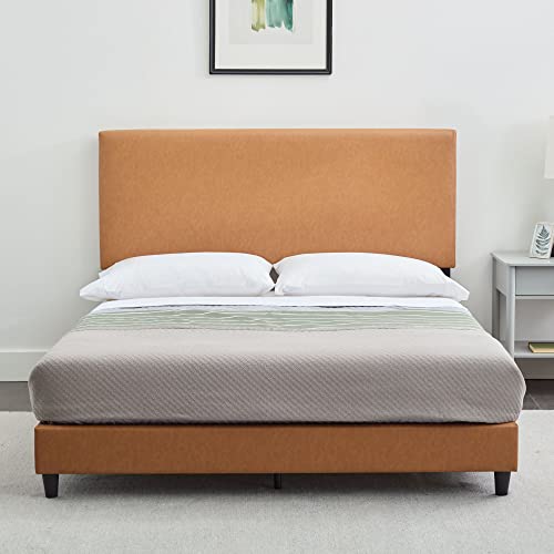 Edenbrook Platform Bed with Headboard – No Box Spring Needed – Faux Leather Upholstered Platform Bed Frame – Low Profile – Easy Assembly – Black – Full Size