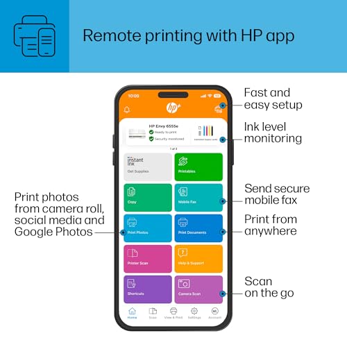 HP Envy 6555e Wireless All-in-One Color Inkjet Printer, Print, scan, Copy, Duplex Printing Best-for-Home, 3 month Instant Ink trial included (714N5A)