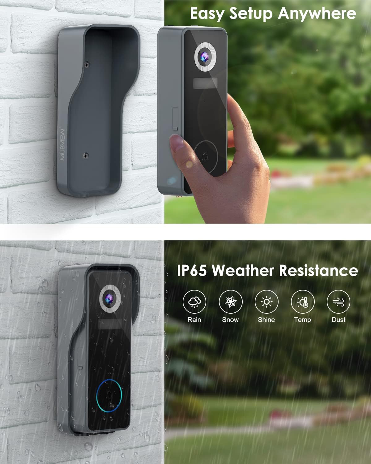 Wireless Doorbell Camera with Chime, MUBVIEW WiFi Video Doorbell Camera with Motion Detector, Anti-Theft Device, 1080P HD, Night Vision, 2-Way Audio, Storage (Optional) Pack of 2
