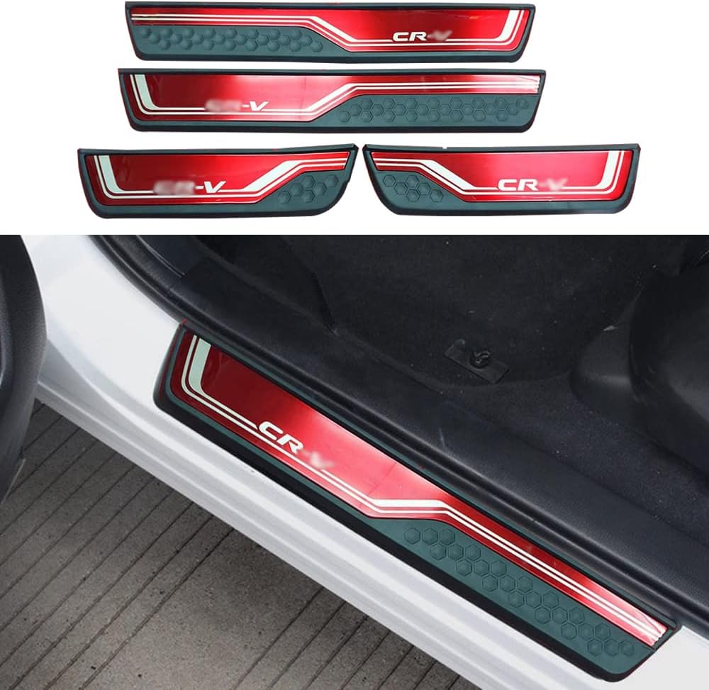 CEBAT 4Pcs LED Stainless Steel Car Door Sill Scuff Plate Guard Sills for Honda CRV 2017-2021 Automotive Door Entry Guard Protector Trim