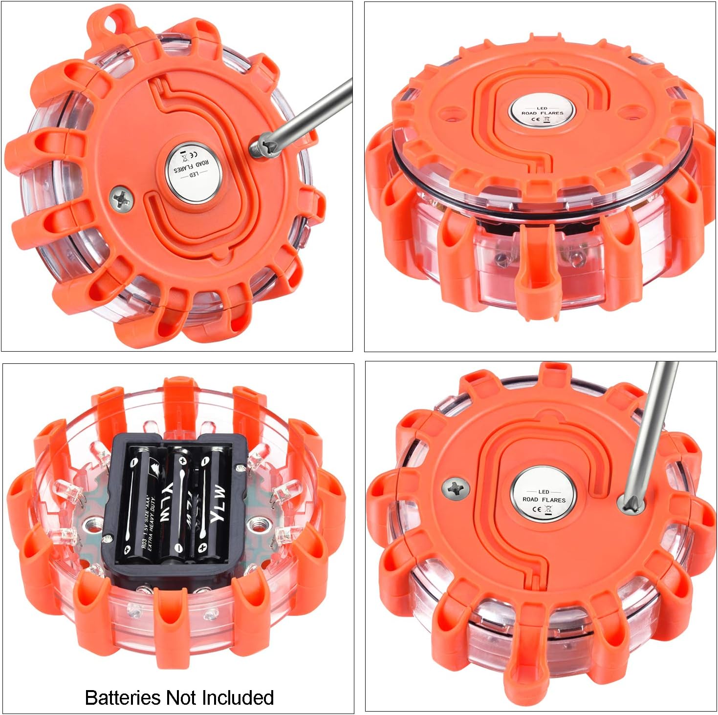 Tobfit 12 Pack LED Road Flares Emergency Lights Roadside Safety Beacon Disc Flashing Warning Flare Kit with Magnetic Base & Hook for Car Truck Boats | 9 Flash Modes (Batteries Not Included) (12) Pack of 2