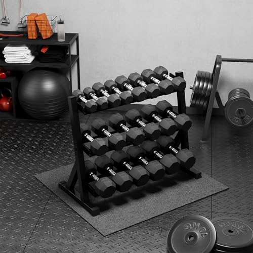 Premium Rubber Coated Hex Dumbbell Weight Set With Rack, Multiple Packages,210LB/350LB/450LB/550LB for Home Gym, Coated Hand Weights for Strength Training, Workouts