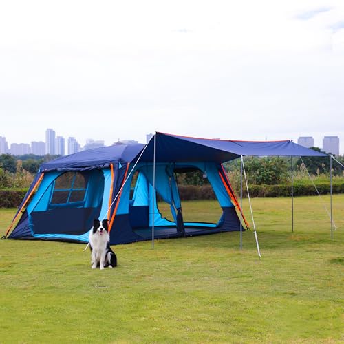 KTT Extra Large Tent 10-12-14 Person(Style-B),Family Cabin Tents,2 Rooms,3 Doors and 3 Windows with Mesh,Straight Wall,Waterproof,Double Layer,Big Tent for Outdoor,Picnic,Camping,Family Gathering